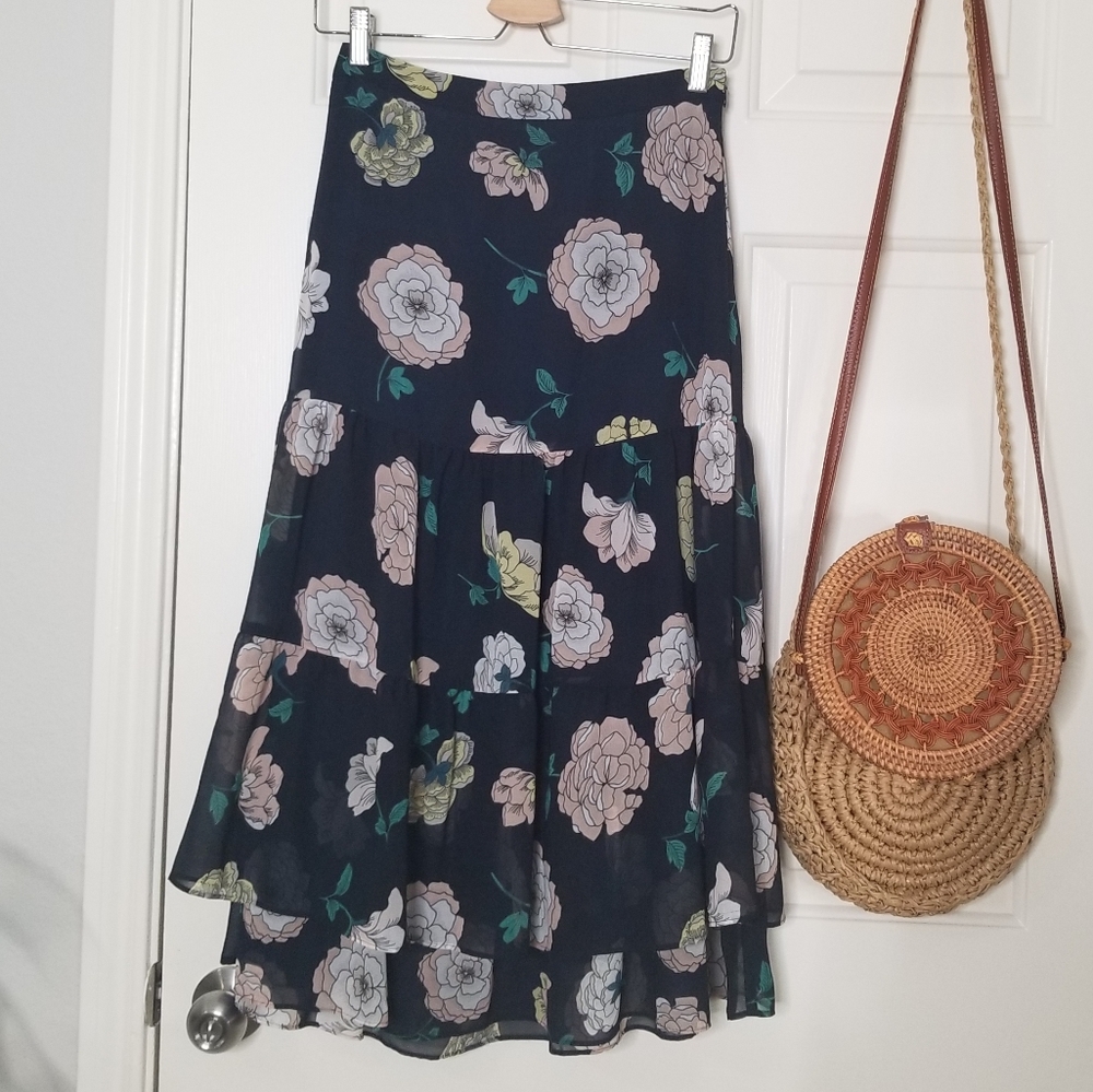 Loft floral midi skirt